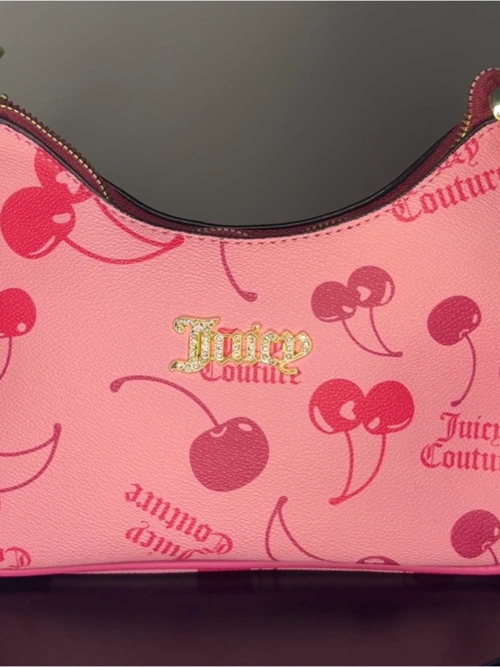 Juicy Couture Pink Cherry Print Shoulder Bag with Gold Logo